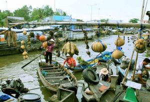 Cây bẹo hàng - một hình thức quảng cáo độc đáo của chợ nổi miền tây